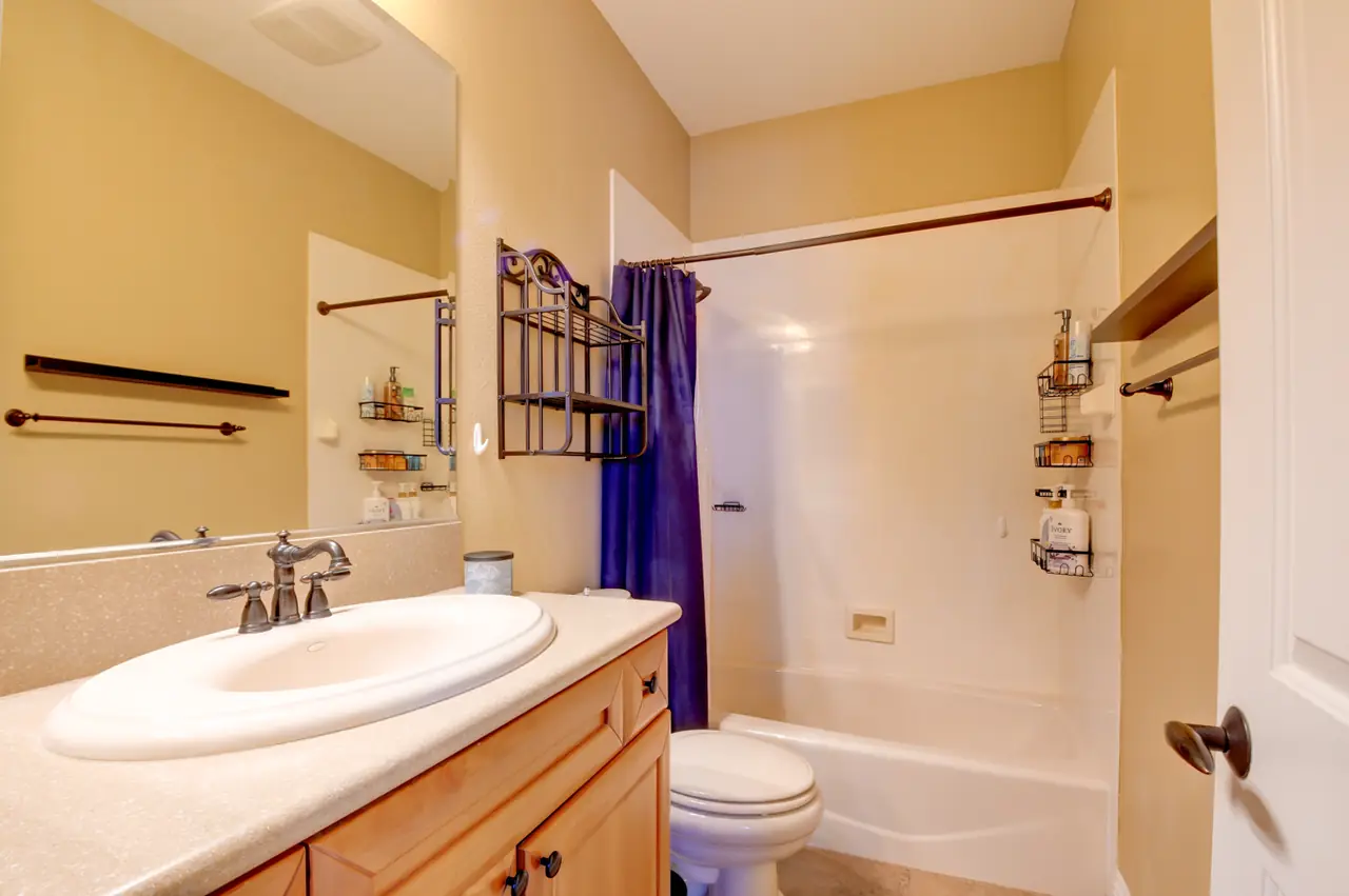 Full bath with a tub and shower combination and wood vanity