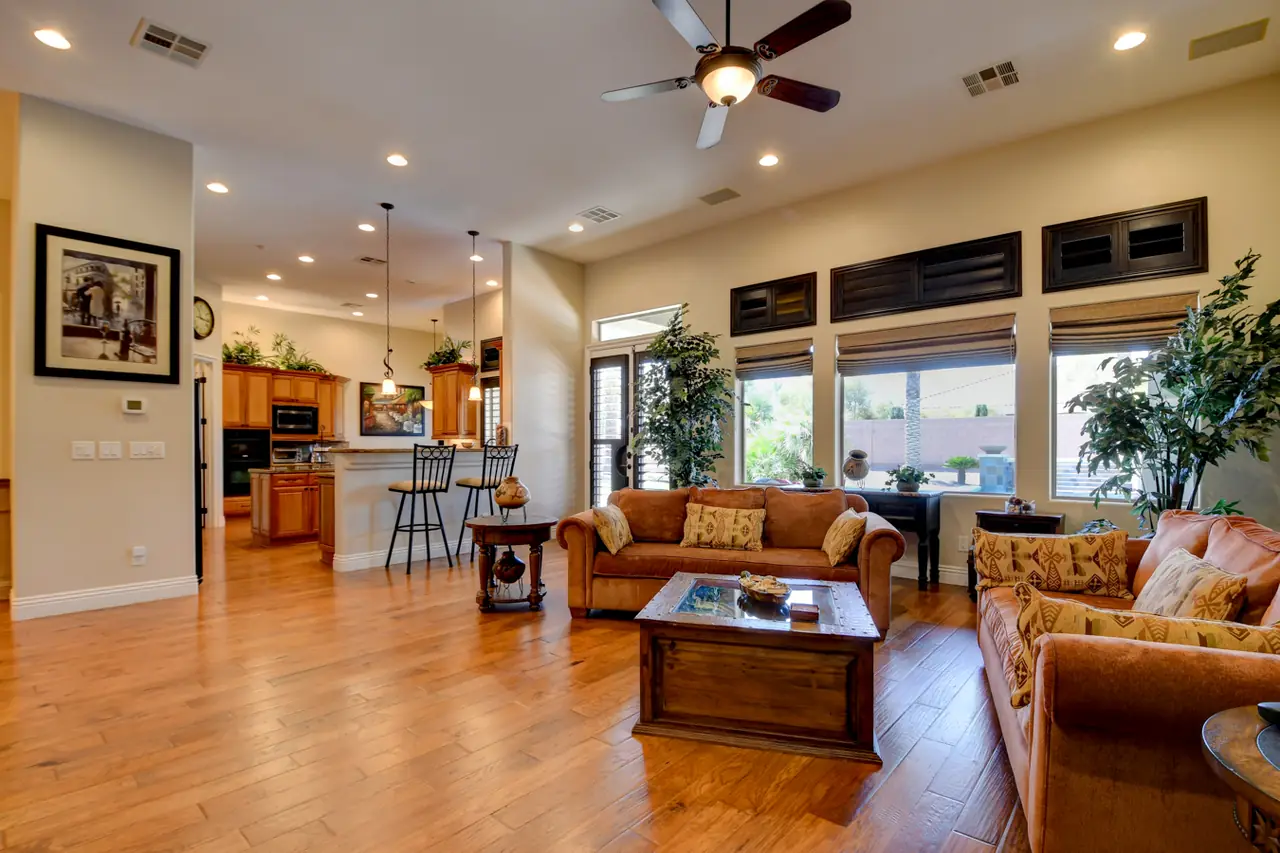 Family room opening to the kitchen and breakfast bar